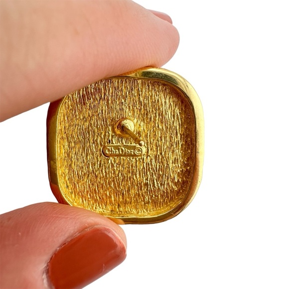 Vintage Christian Dior Cabochon Faux Pearl Textured Gold Plated Earrings - Rare - Picture 3 of 8